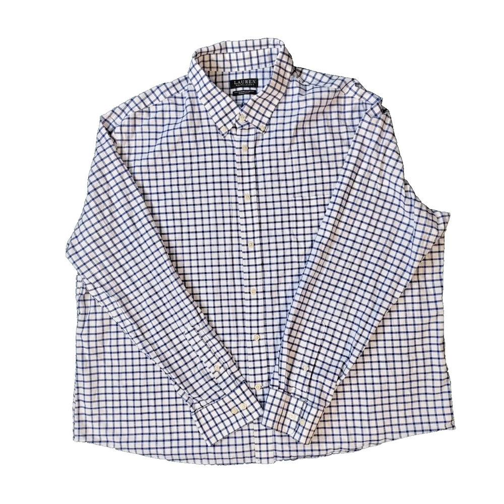 Lauren Ralph Lauren Mens Black Label L/S Shirt 2‎ XL Deep Blue and White Check